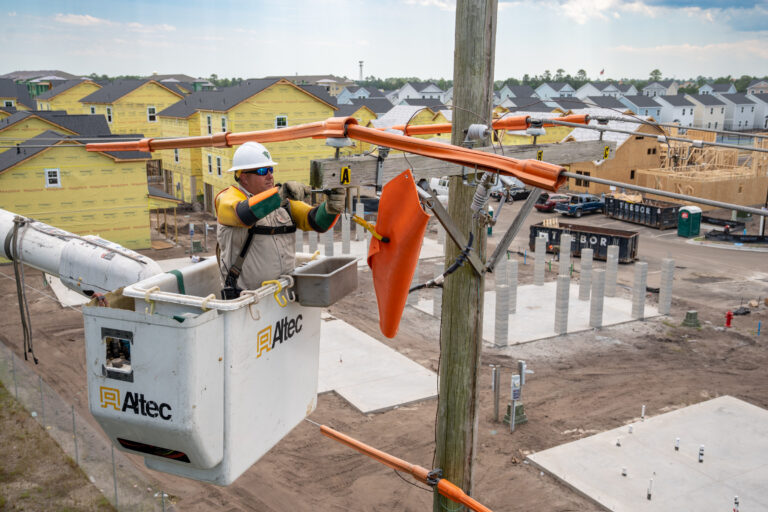Distribution line work in a new development in Myrtle Beach.