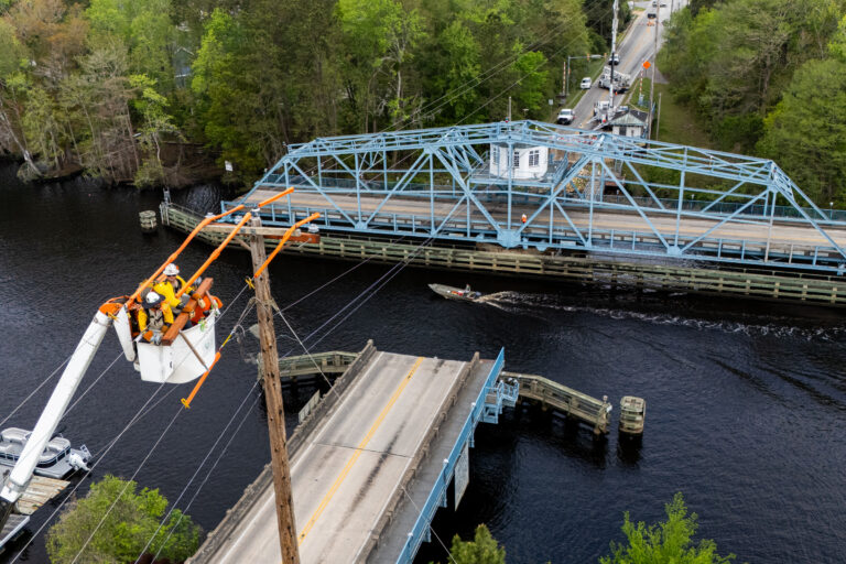 Distribution line work done over the Socastee Swing Bridge.