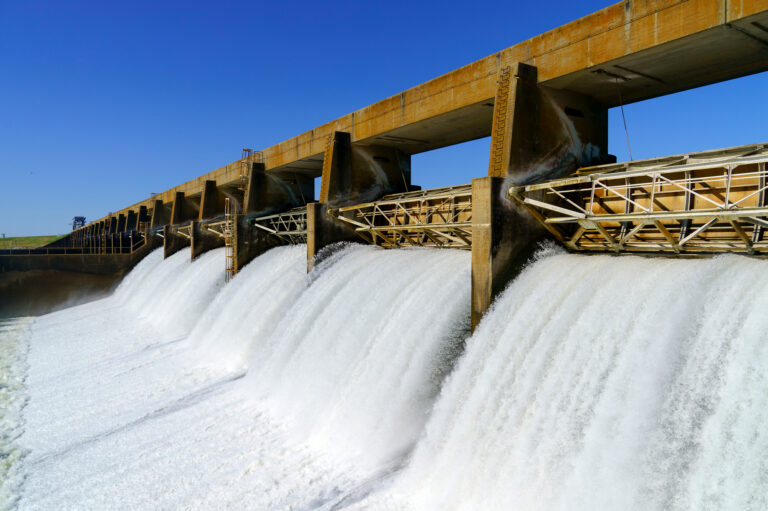 Water rushing through the Lake Marion spillway.